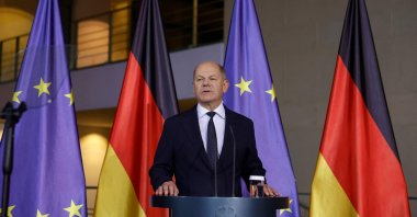 German Chancellor Olaf Scholz addresses a news conference at the Chancellery in Berlin after a coalition committee meeting, Nov. 6, 2024. (AFP Photo)