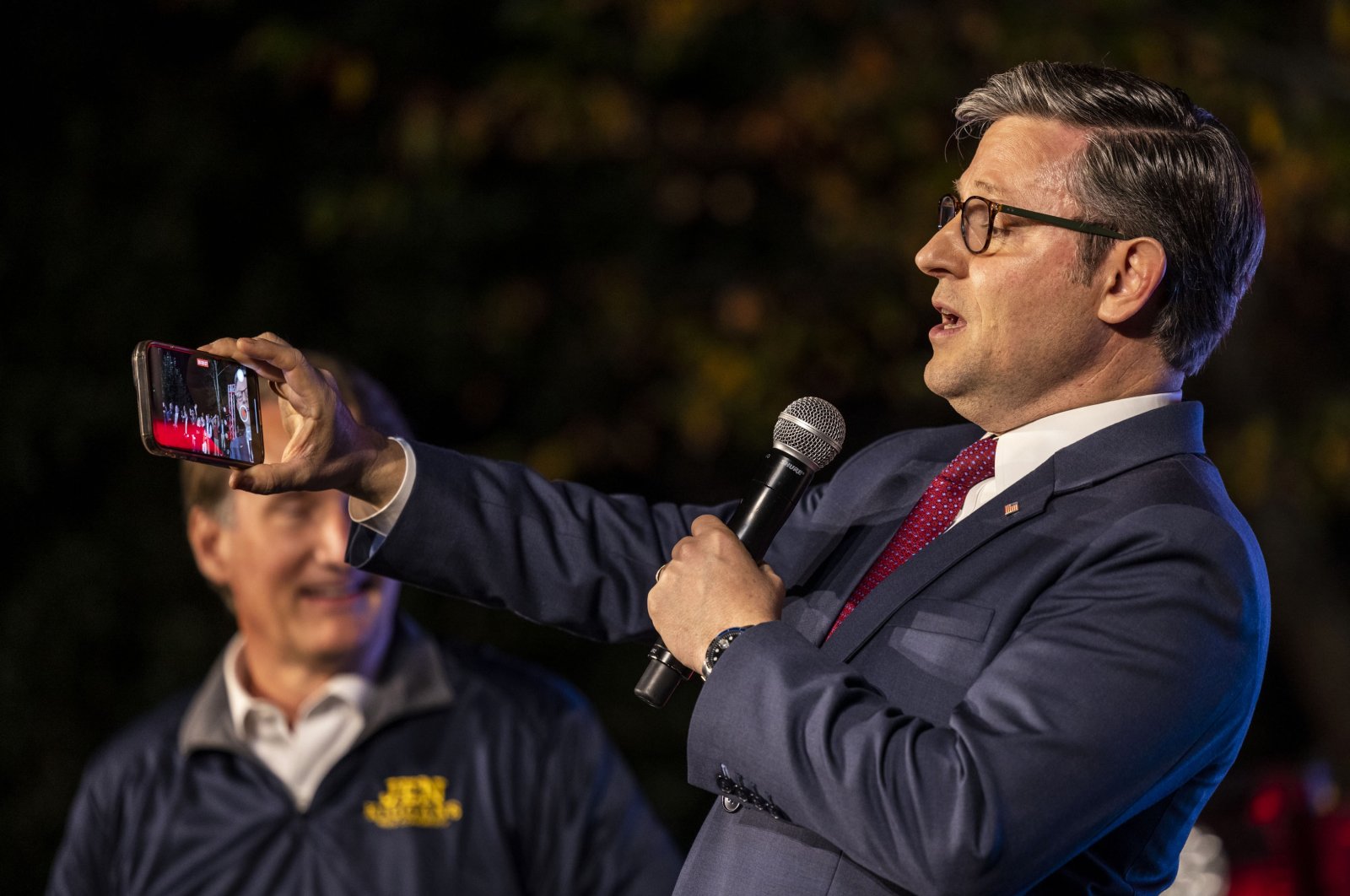 Mike Johnson, Speaker of the United States House of Representatives, attends a rally in Virginia, U.S., Nov. 5, 2024. (AP Photo)