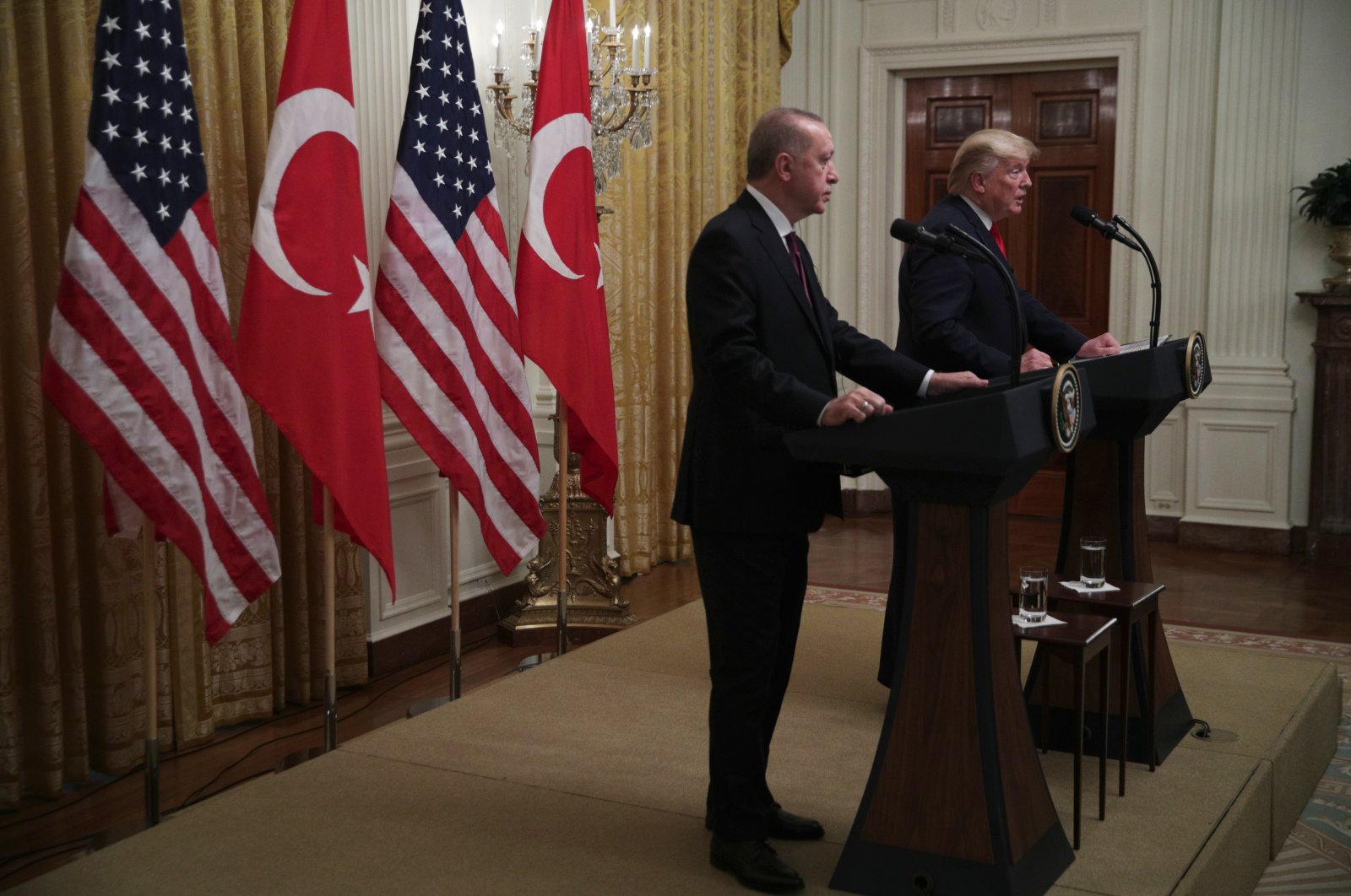 Then U.S. President Donald Trump and President Recep Tayyip Erdoğan hold a news conference in the East Room of the White House, Washington, U.S., Nov. 13, 2019. (Getty Images Photo)