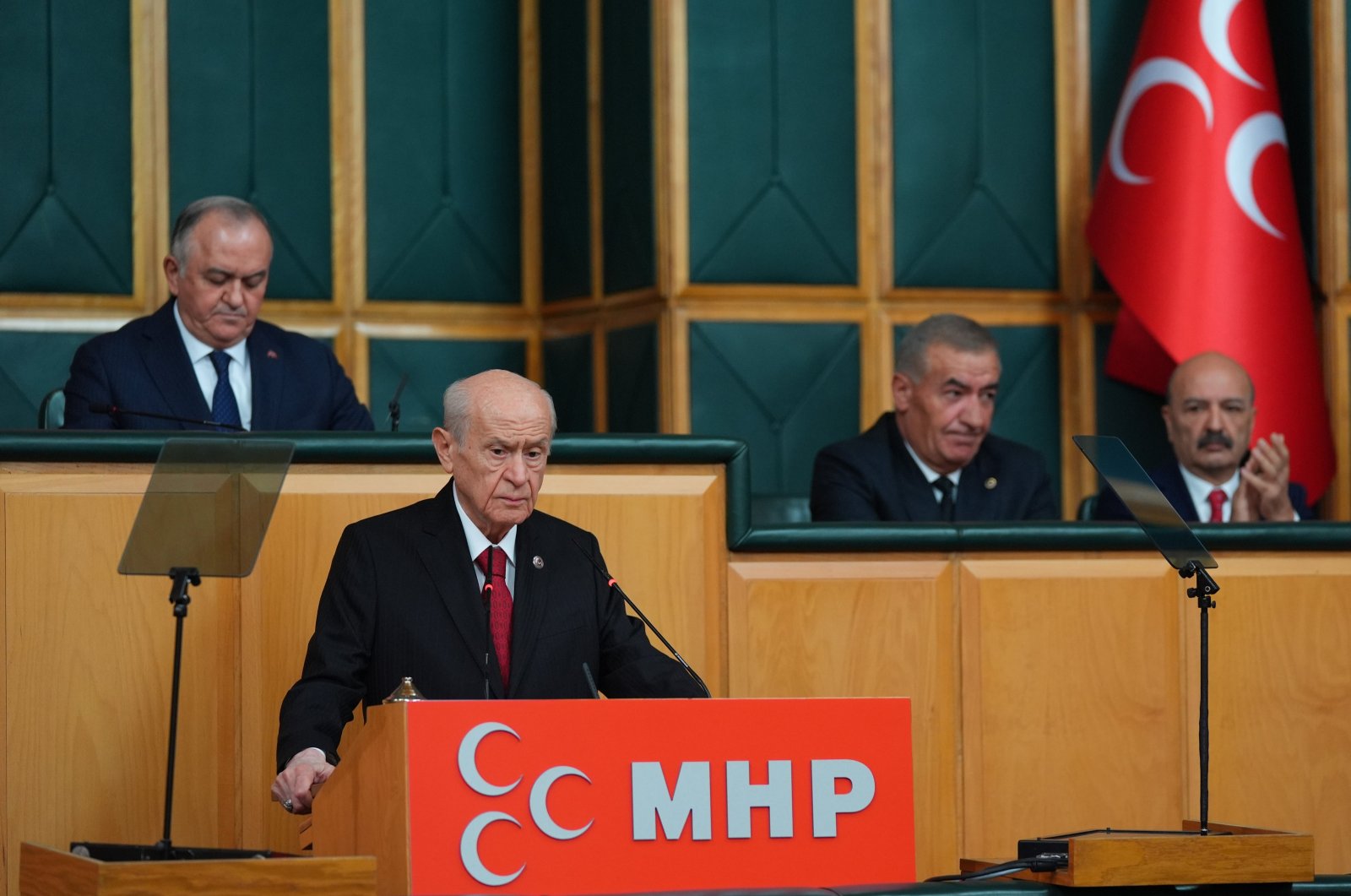 Nationalist Movement Party (MHP) Chairperson Devlet Bahçeli delivers a speech at his party&#039;s group meeting, Ankara, Türkiye, Nov. 5, 2024. (AA Photo)