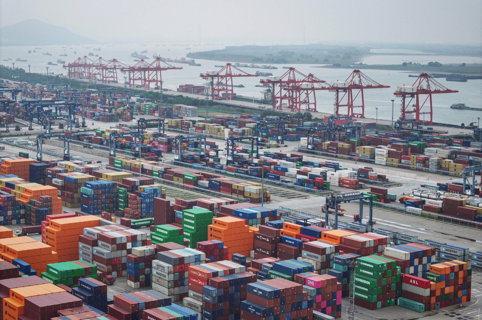 Shipping containers are seen at Nanjing port in Nanjing, in eastern Jiangsu province, China, Oct. 17, 2024. (AFP Photo)