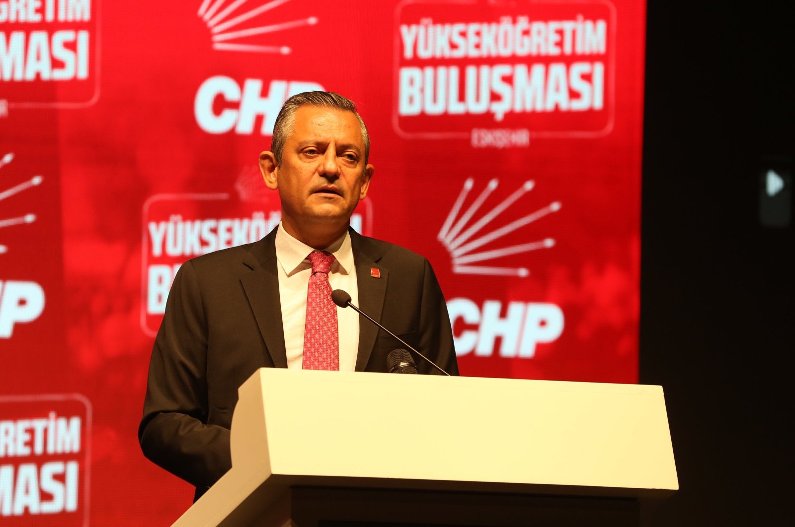 Republican People&#039;s Party (CHP) Chair Özgür Özel speaks at an education-themed event organized by his party in central Eskişehir province, Türkiye, Nov. 6, 2024. (AA Photo)