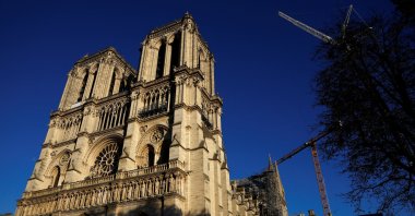 Cranes are seen around the Notre Dame de Paris Cathedral, which was ravaged by a fire in 2019, as restoration works continue before its reopening in Paris, France, on Oct. 23, 2024. (Reuters Photo)