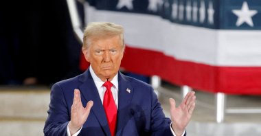 Republican then-presidential candidate and former U.S. President Donald Trump gestures during a campaign event at Dorton Arena, in Raleigh, North Carolina, U.S. Nov. 4, 2024.   (Reuters File Photo)