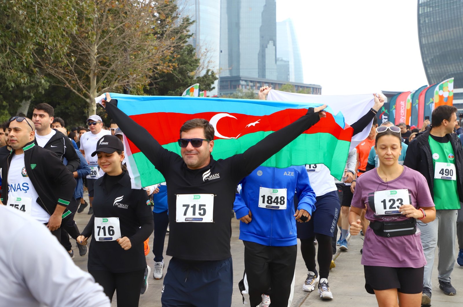 People are seen during the "Victory Run" celebrating the Karabakh Victory, Baku, Azerbaijan, Nov. 8, 2024 (AA Photo)