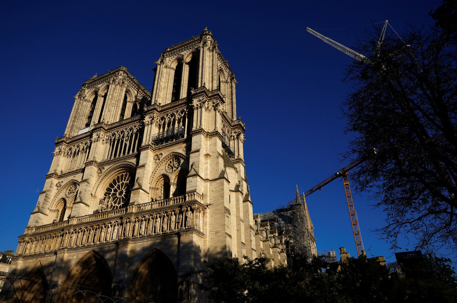 Cranes are seen around the Notre Dame de Paris Cathedral, which was ravaged by a fire in 2019, as restoration works continue before its reopening in Paris, France, on Oct. 23, 2024. (Reuters Photo)