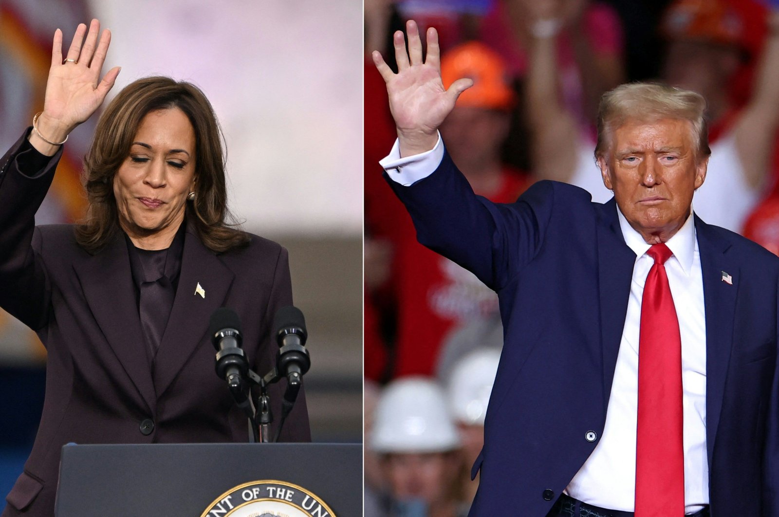 This combination of pictures created on Nov. 7, 2024, shows U.S. Vice President Kamala Harris (L) and Republican presidential candidate and then-former U.S. President Donald Trump. (AFP Photo)