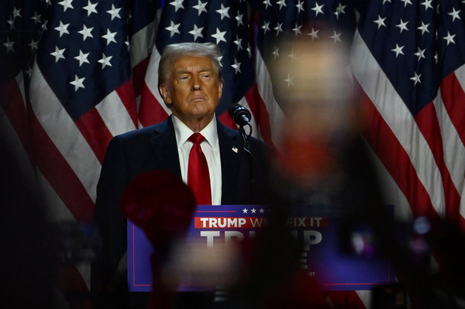 Republican presidential nominee and former U.S. President Donald Trump takes the stage following early results from the 2024 U.S. presidential election, West Palm Beach, Florida, U.S., Nov. 6, 2024. (Reuters Photo)