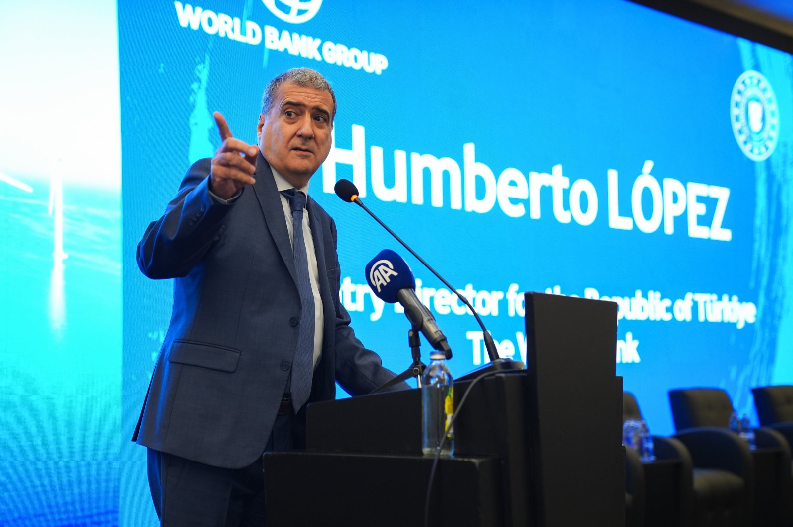 Humberto Lopez, the World Bank country director for Türkiye, delivers a speech during the Türkiye Offshore Wind Conference held in Istanbul, Türkiye, Nov. 7, 2024. (AA Photo)