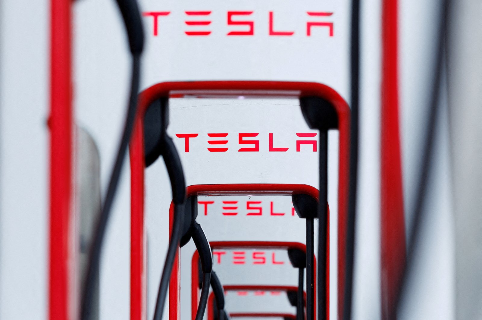 A row of Tesla Superchargers is shown at a charging location in Los Angeles, California, U.S., June 5, 2024. (Reuters Photo)