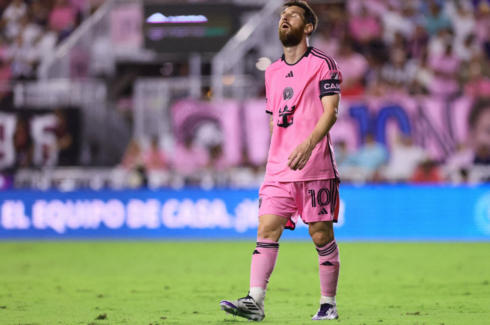 Inter Miami&#039;s Lionel Messi reacts during a match against the Atlanta United FC in a 2024 MLS Cup Playoffs, Fort Lauderdale, Florida, Nov 9, 2024. (Reuters Photo)