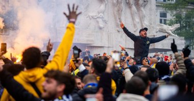 Maccabi Tel Aviv supporters gather before a UEFA Europa League match against Ajax, Amsterdam, Netherlands, Nov. 7, 2024. (EPA Photo)