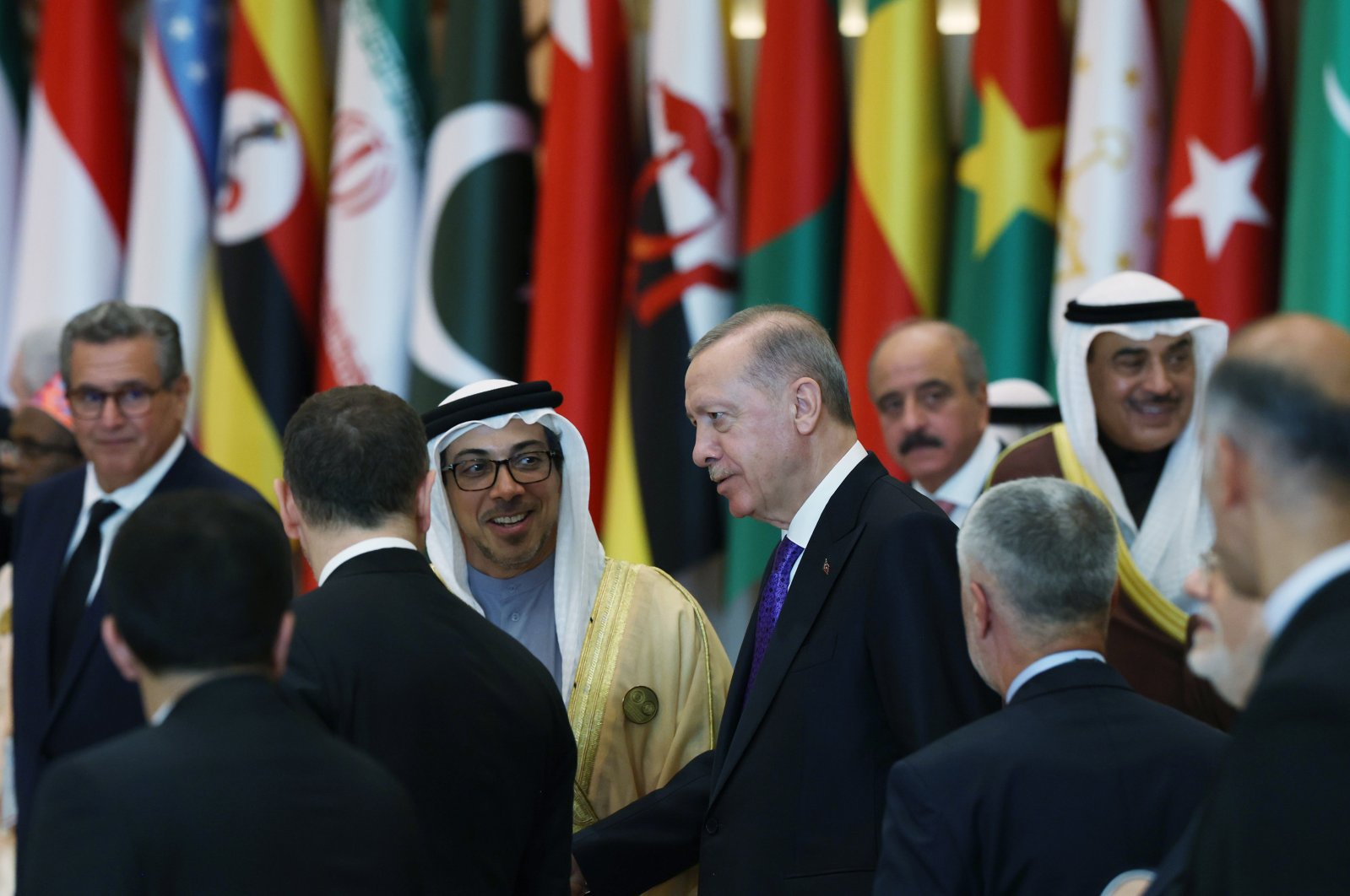 President Recep Tayyip Erdoğan (C) joins participants for a family photo for an extraordinary summit of the Organisation of Islamic Cooperation (OIC) and the Arab League, Riyadh, Saudi Arabia, Nov. 11, 2024. (AA Photo)