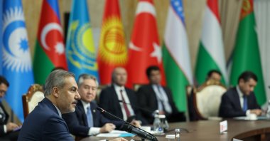 Foreign Minister Hakan Fidan attends the Council of Foreign Ministers Meeting of the Organization of Turkic States (OTS), Bishkek, Kyrgyzstan, Nov. 6, 2024. (AA Photo)
