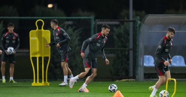 The Turkish football players train for their upcoming UEFA Nations League match against Wales in Kayseri, central Türkiye, Nov. 11, 2024. (AA Photo)