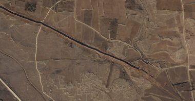 This satellite image from Planet Labs PBC shows Israeli forces digging along the Alpha Line separating the Israeli-occupied Golan Heights from a demilitarized zone in Syria patrolled by United Nations forces, Nov. 5, 2024. (AP Photo)