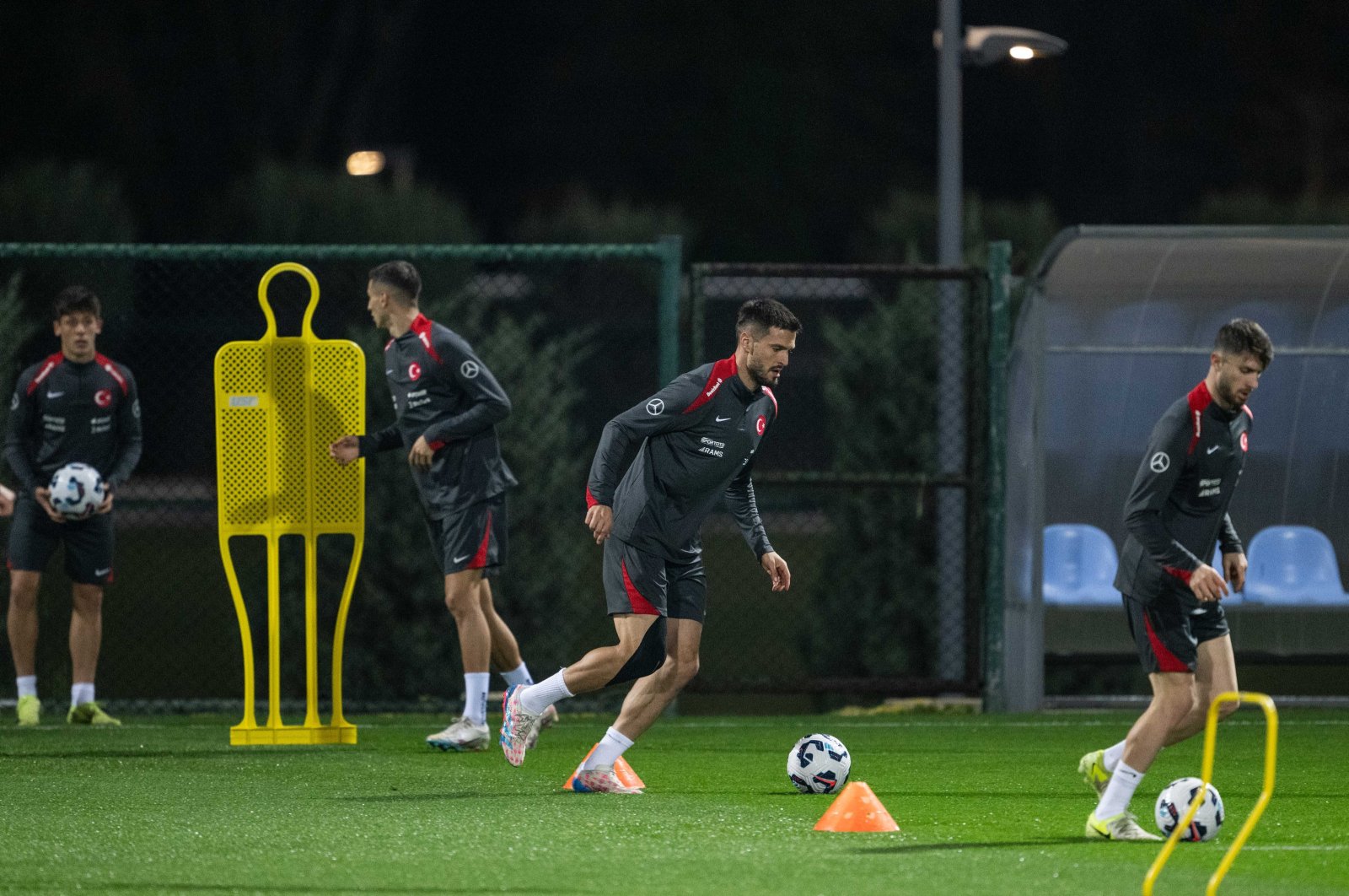 The Turkish football players train for their upcoming UEFA Nations League match against Wales in Kayseri, central Türkiye, Nov. 11, 2024. (AA Photo)