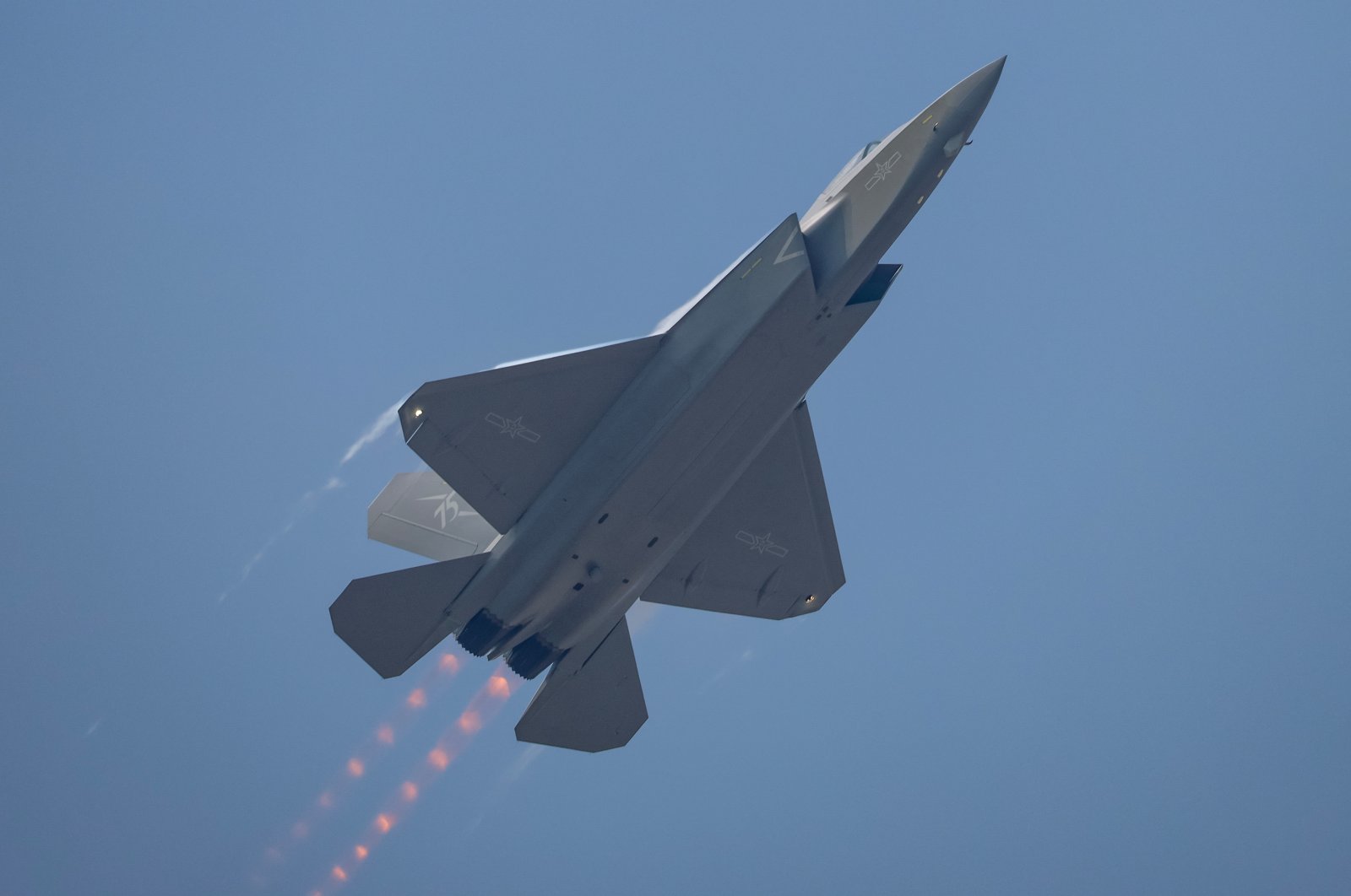 A J-35A stealth aircraft flies during the China International Aviation and Aerospace Exhibition, or Airshow China, in Zhuhai, Guangdong province, China, Nov. 12, 2024. (Reuters Photo)