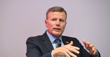 Retired NATO Gen. Tod D. Wolters speaks at a Foreign Economic Relations Board (DEIK) meeting, Istanbul, Türkiye, Nov. 12, 2024. (AA Photo)