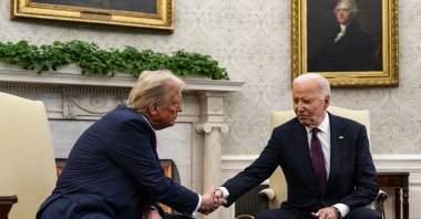 U.S. President Joe Biden (R) and President-elect Donald Trump during a meeting in the Oval Office of the White House in Washington, DC, U.S., Nov. 13, 2024. (EPA Photo)