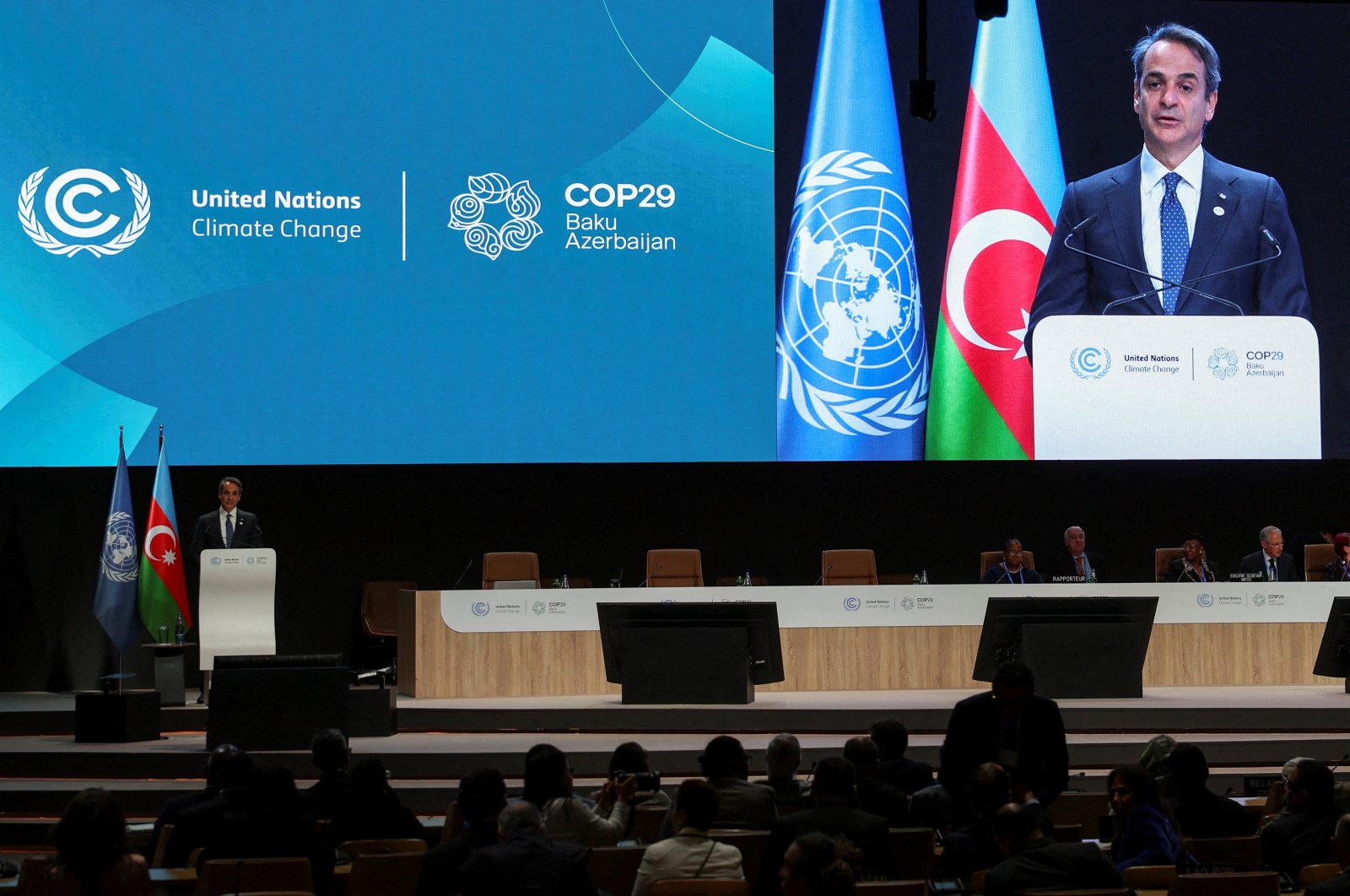 Greek Prime Minister Kyriakos Mitsotakis speaks during the United Nations climate change conference COP29, Baku, Azerbaijan, Nov. 13, 2024. (Reuters Photo)