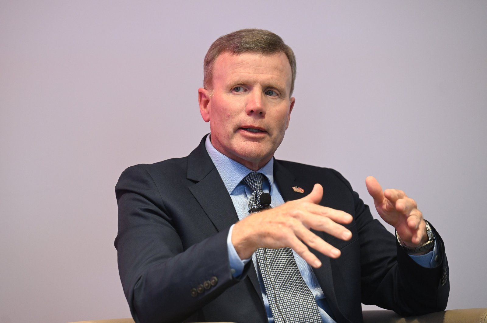 Retired NATO Gen. Tod D. Wolters speaks at a Foreign Economic Relations Board (DEIK) meeting, Istanbul, Türkiye, Nov. 12, 2024. (AA Photo)