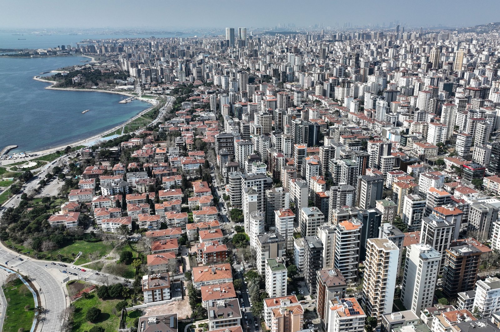 An aerial photograph taken with a drone shows a view of the Kadıköy district of Istanbul, which is at risk in case of the potential earthquake in Istanbul, Türkiye, March 20, 2023. (EPA Photo)