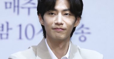 South Korean actor Song Jae-lim attends a news conference to promote his television drama &quot;I Wanna Hear Your Song&quot; in Seoul, South Korea, Aug. 1, 2019. (AP Photo)