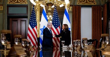 U.S. Vice President Kamala Harris meets with Israeli Prime Minister Benjamin Netanyahu at the Eisenhower Executive Office Building on the White House grounds, Washington, U.S., July 25, 2024. (Reuters Photo)