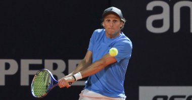 Uruguay&#039;s Diego Forlan returns a ball during a Uruguay Open tennis match of Diego Forlan and Federico Coria against Boris Arias and Federico Zeballos, Montevideo, Uruguay, Nov. 13, 2024. (EPA Photo)
