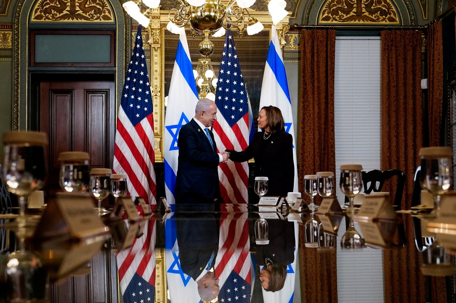 U.S. Vice President Kamala Harris meets with Israeli Prime Minister Benjamin Netanyahu at the Eisenhower Executive Office Building on the White House grounds, Washington, U.S., July 25, 2024. (Reuters Photo)