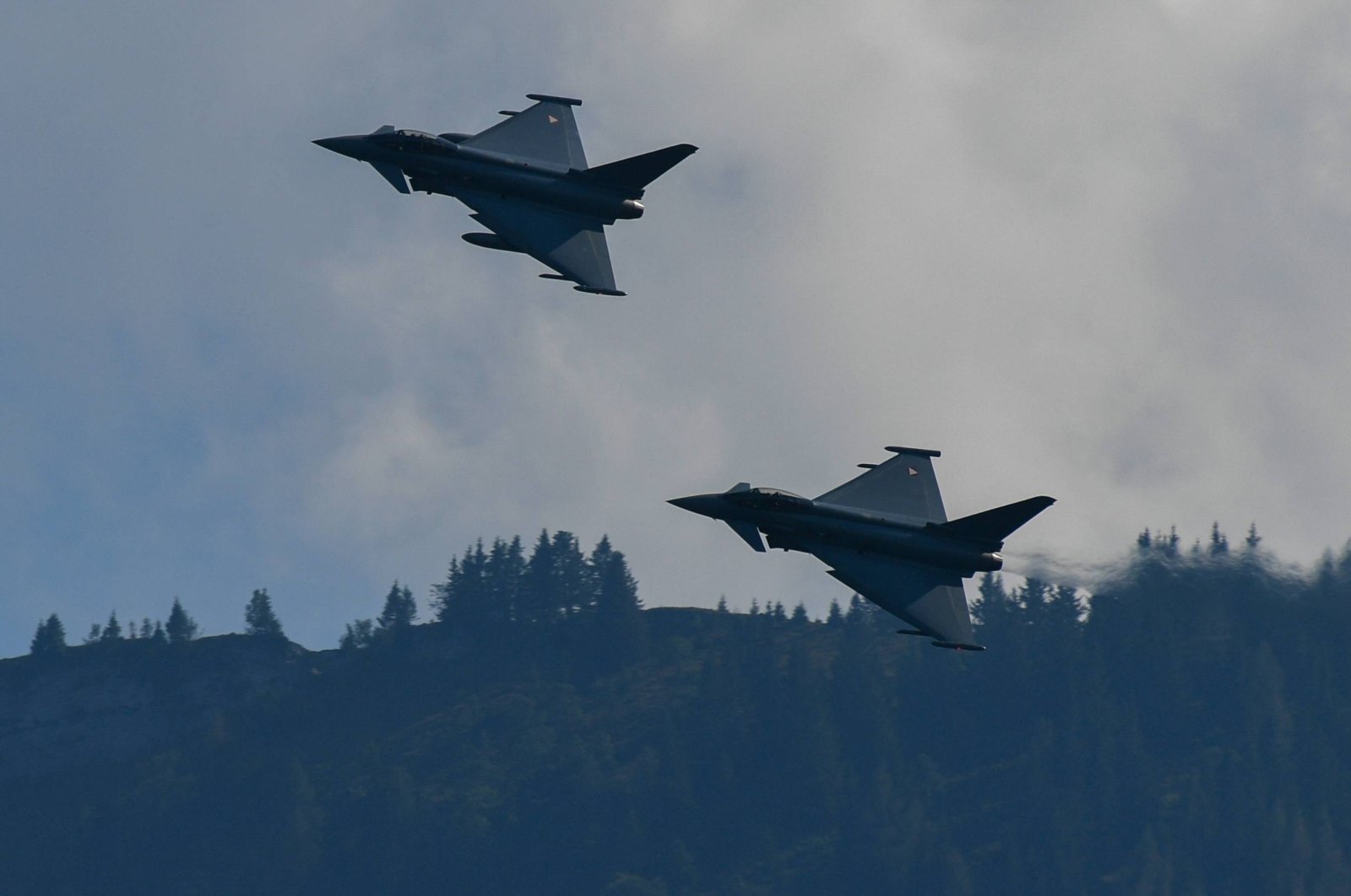 Two Eurofighter jets are photographed flying in the area of Sankt Wolfgang, Austria, Sept. 2, 2024. (Reuters Photo)