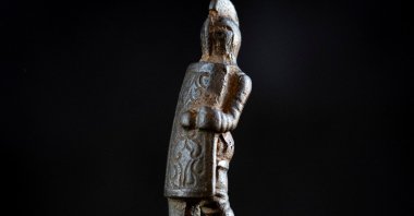 View of a 2,000-year-old Roman knife handle, shaped like a gladiator that was discovered in 1997 in the River Tyne at Corbridge Roman Town, Northumberland, U.K., Nov. 11, 2024 (Reuters Photo)