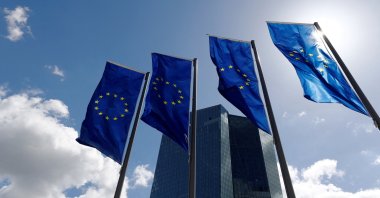 European Union flags flutter outside the European Central Bank (ECB) headquarters in Frankfurt, Germany, April 26, 2018. (Reuters Photo)