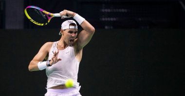 Spain&#039;s tennis player Rafael Nadal attends a training session ahead of the Davis Cup tennis tournament at the Martin Carpena Sportshall, Malaga, Spain, Nov. 15, 2024. (AFP photo)