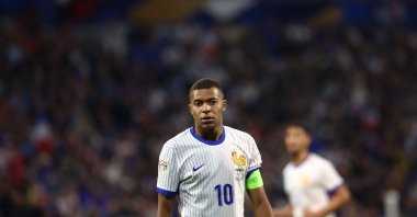 France&#039;s Kylian Mbappe looks on during the UEFA Nations League, League A - Group 2 first leg football match between France and Belgium at the Parc Olympique Lyonnais, Lyon, France, Sept. 9, 2024. (AFP Photo)