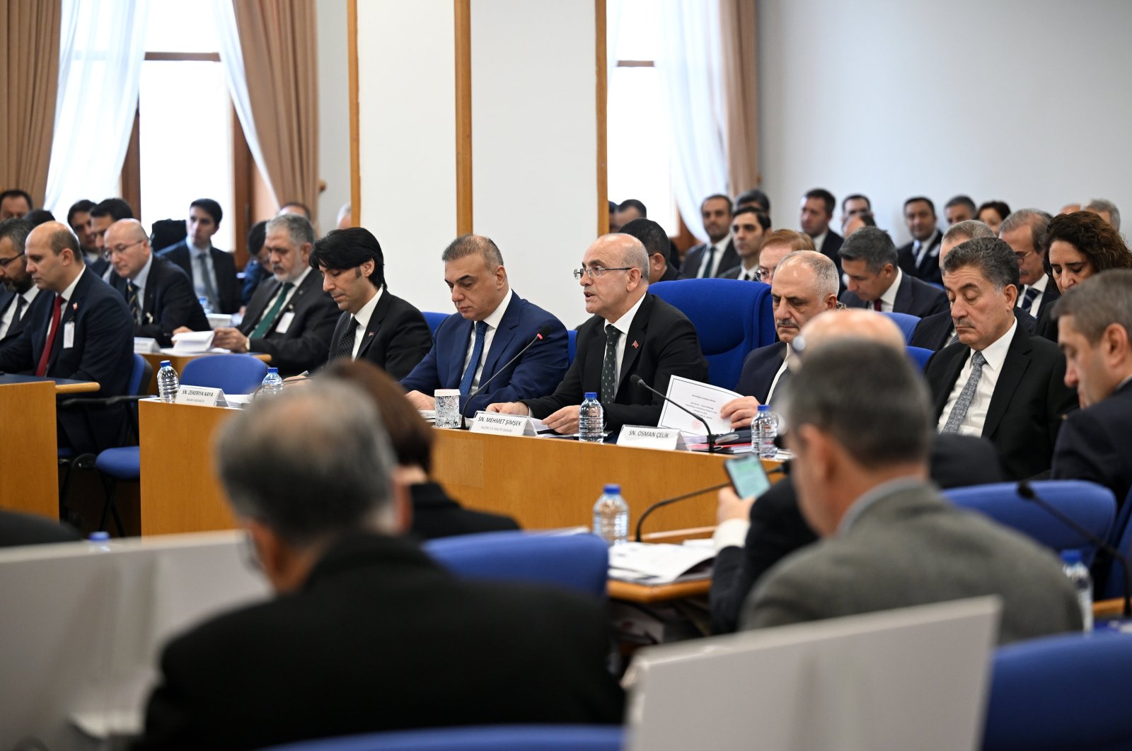 Treasury and Finance Minister Mehmet Şimşek addresses Parliament&#039;s Planning and Budget Commission in Ankara, Türkiye, Nov. 15, 2024. (AA Photo)