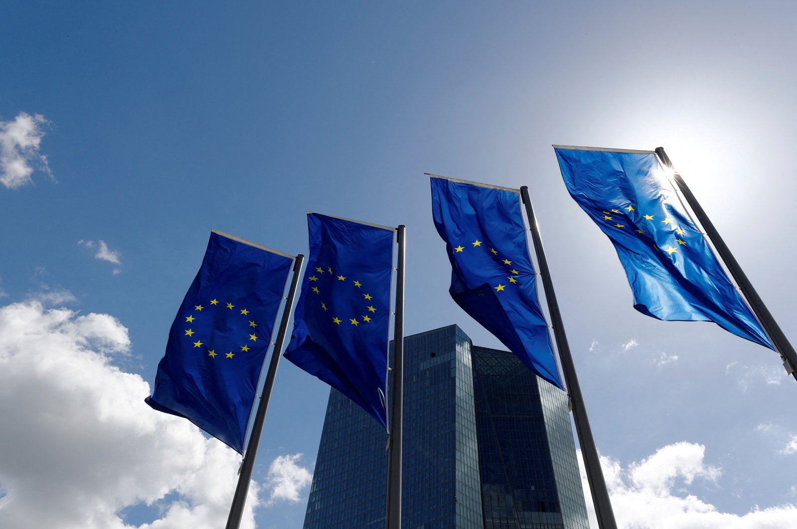 European Union flags flutter outside the European Central Bank (ECB) headquarters in Frankfurt, Germany, April 26, 2018. (Reuters Photo)