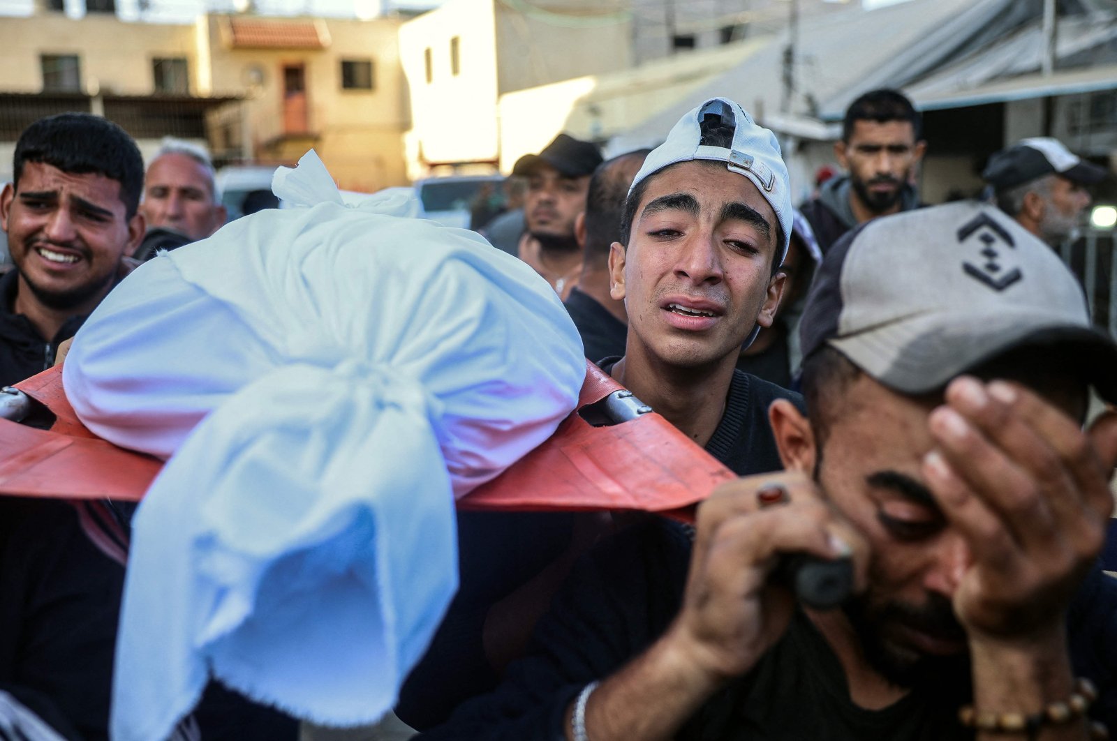 Mourners carry the body of a victim of an Israeli strike, during a funeral at al-Aqsa Martyrs Hospital, Deir Al-Balah, Gaza Strip, Palestine, Nov. 15, 2024. (AFP Photo)