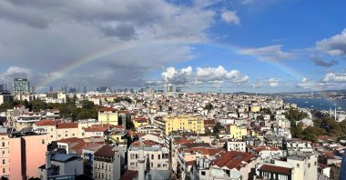 A view of a rainbow captured from iconic Galata Tower, Istanbul, Türkiye, Oct. 19, 2024. (IHA Photo)