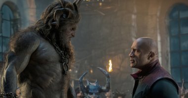 This image released by Prime shows Kristofer Hivju (L) and Dwayne Johnson in a scene from &quot;Red One.&quot; (AP Photo)