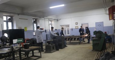 Vocational high school students at Diyarbakır Vocational and Technical Anatolian High School work in their workshops to produce desks, Diyarbakır, Türkiye, Nov. 18, 2024. (DHA Photo) 