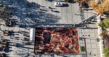 An aerial view of the "Touching" carpet installation, Istanbul, Türkiye, Nov. 4, 2024. (AA Photo)