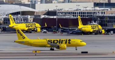 Spirit Airlines commercial airliners are shown at Las Vegas International Airport in Las Vegas, Nevada, U.S., Feb. 8, 2024. (Reuters Photo)