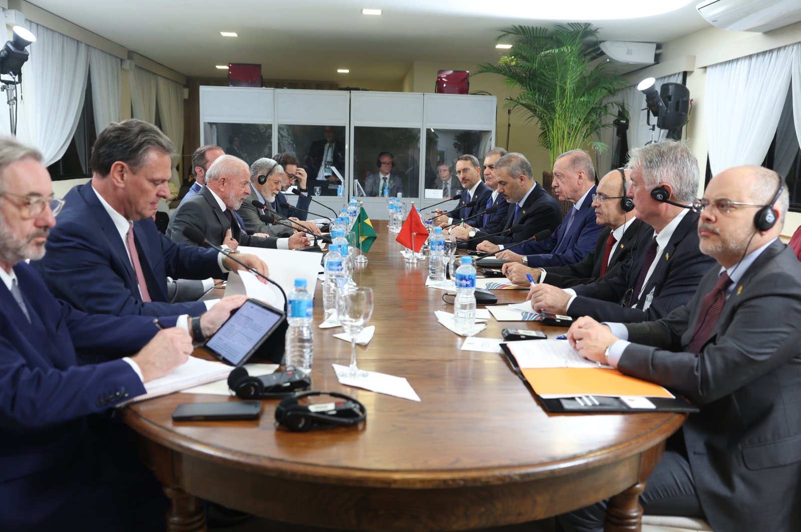 Turkish and Brazilian delegations led by Presidents Recep Tayyip Erdoğan and Luiz Inacio Lula da Silva met on the sidelines of the summit in Rio de Janeiro, Brazil, Nov. 17, 2024. (AA Photo)