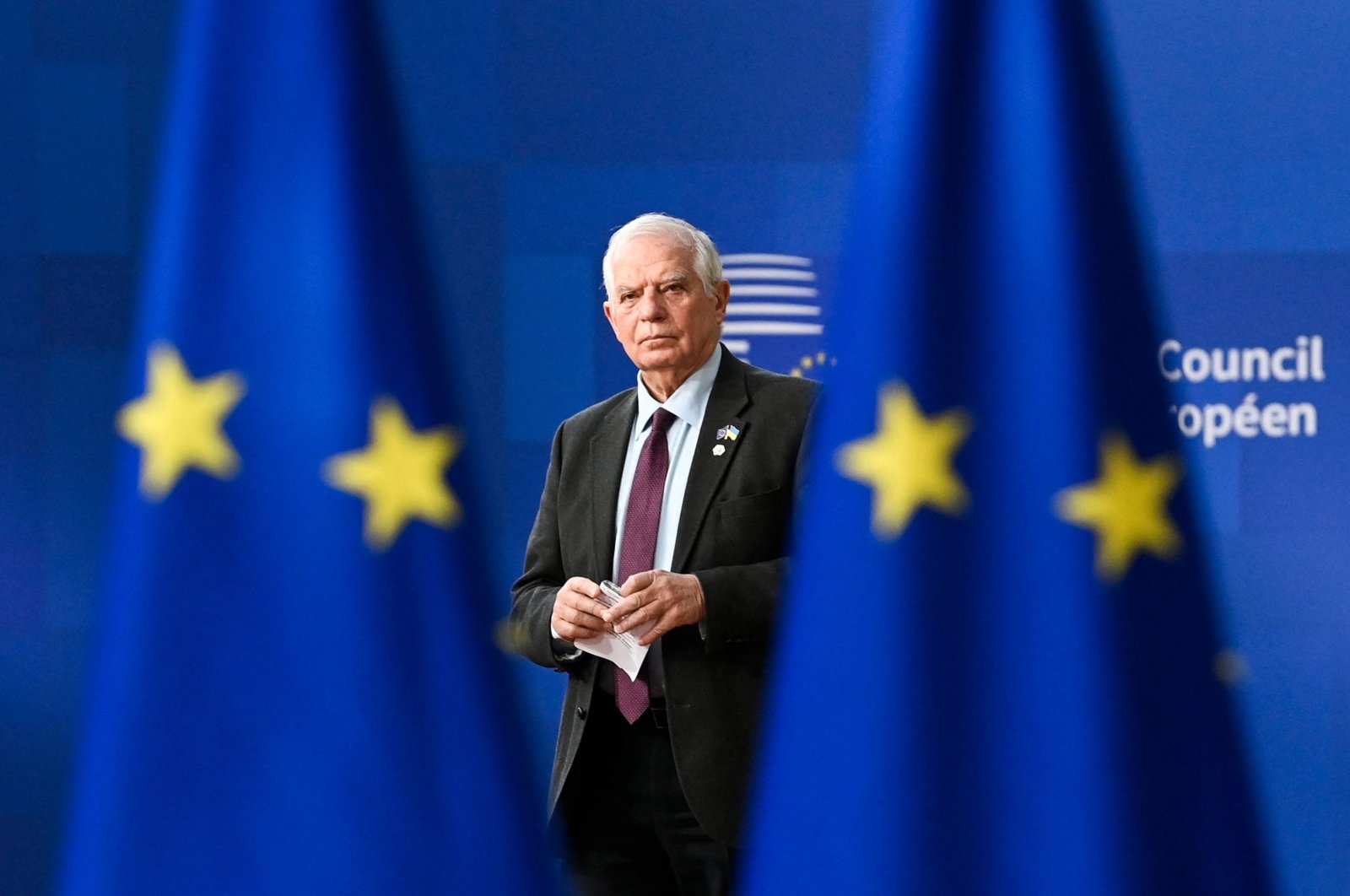 European Union for Foreign Affairs and Security Policy Josep Borrell arrives for a summit at EU parliament in Brussels, Feb. 9, 2023. (AFP File Photo)