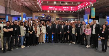 Officials and representatives of Turkish startups pose for a photo on the sidelines of the Web Summit 2024, Lisbon, Portugal, Sept. 14, 2024. (AA Photo)