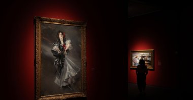 A painting by Italian painter Giovanni Boldini is displayed at the exhibition of Juan Antonio Perez Simon private collection in Madrid&#039;s Cibeles Palace, Spain, Sept. 26, 2024. (AFP Photo)