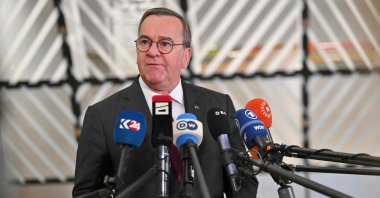 German Defense Minister Boris Pistorius speaks to the press as he arrives for a meeting of EU Defense Ministers in Brussels, Belgium, Nov. 19, 2024. (AFP Photo)