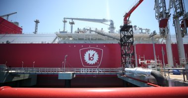 Türkiye's first Floating Storage and Regasification Unit (FSRU) Ertuğrul Gazi, operated by BOTAŞ, is seen at the port in Dörtyol, Hatay, Türkiye, April 22, 2021. (AA Photo)